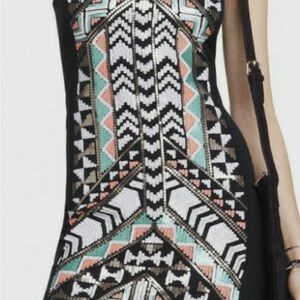 Express One Shoulder Black Dress with Geometric Pattern